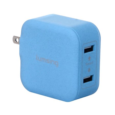 Lumsing Dual USB wall charger compact travel charging hub with Foldable Power Adapter for iPhone iPad Samsung Galaxy Smartphones Tablets(Blue)