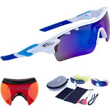 RIVBOS 801 POLARIZED Sports Sunglasses with 5 Interchangeable Lenses Fluorescent Color