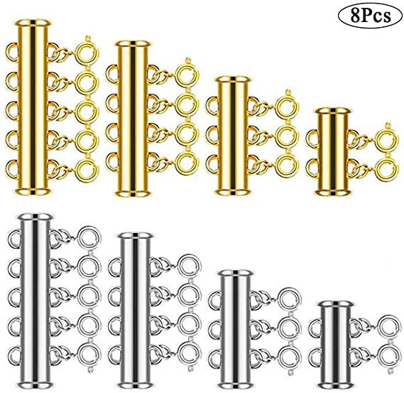 8 Pieces 4 Sizes Slide Clasp Lock Jewelry Connectors Layered Bracelet Necklace Jewelry Crafts Jewelry Accessory(Silver and Gold)