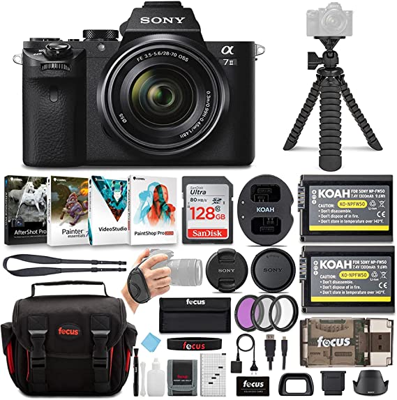 Sony Alpha a7II Mirrorless Digital Camera with 28-70mm Lens, Photo Software, SanDisk 128GB SD Card, Battery and Dual Charger, Spider Tripod and 6 Feet HDMI Cable Bundle (7 Items)