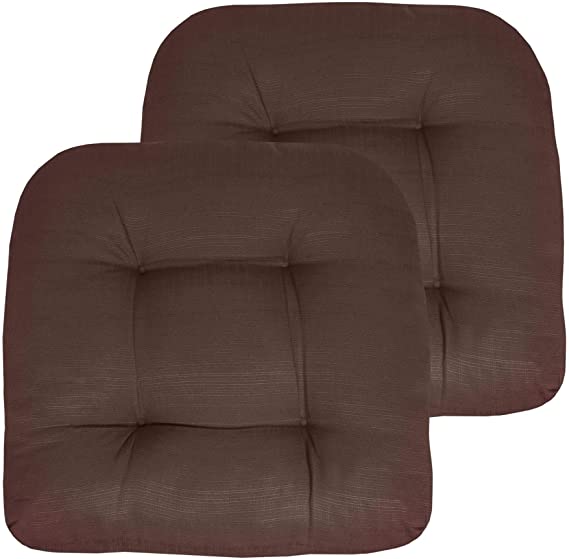 Sweet Home Collection Patio Cushions Outdoor Chair Pads Premium Comfortable Thick Fiber Fill Tufted 19" x 19" Seat Cover, 2 Pack, Chocolate 2 Count