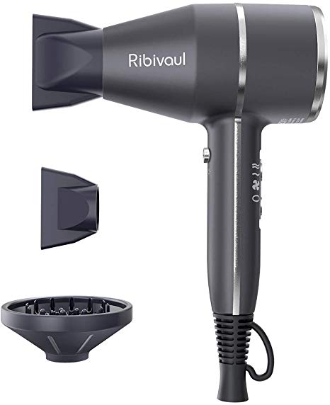 Ribivaul Hair Dryer with Diffuser and Concentrator, Professional Ionic Travel Hairdryer 1700W Hair Dryers Sale, Powerful AC Motor Air Blowdryer-Sliver