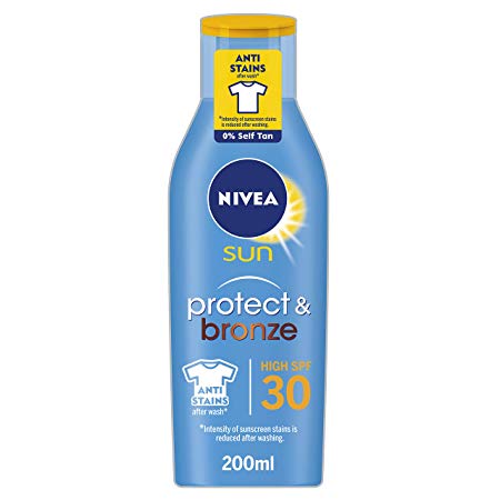 NIVEA SUN Protect & Bronze Sun Lotion (200ml), Bronzing Tanning Lotion with SPF30, Advanced Suncream Protection, Natural Pro-Melanin Extract