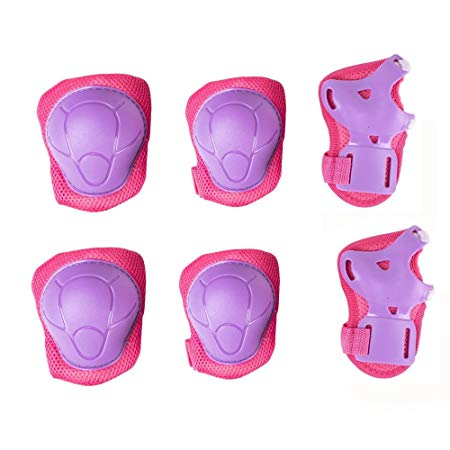 Kids/Child Knee Pad Elbow Pads Wrist Guards Protective Gear Set for Cycling Inline Roller Skating BMX Biking Skateboarding Scooter Sport Pack of 6 Pink/Purple