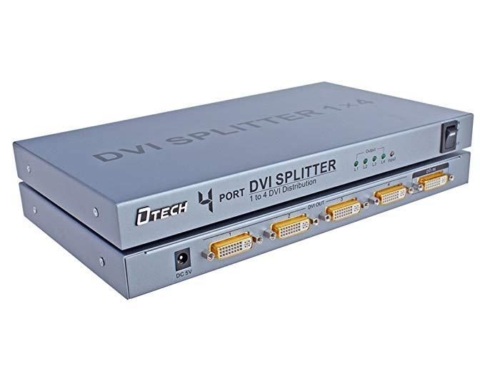 DTECH 4 Way DVI Video Splitter Box Distribution Amplifier 1 in 4 out Splits 1 Video Signal into Multi Monitors Supports Cascade Connection