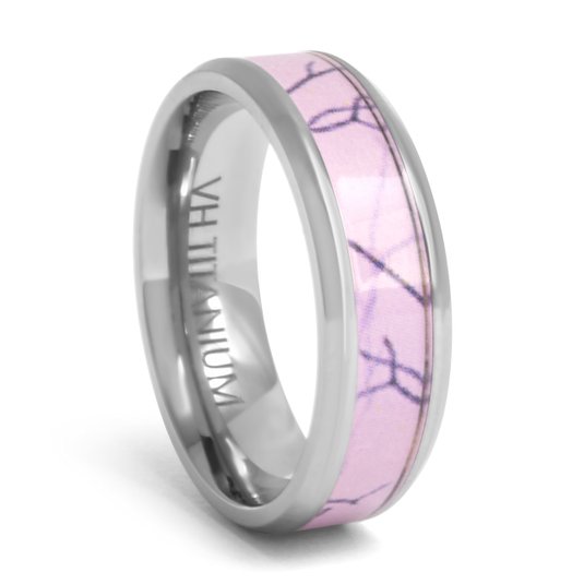 Viable Harvest - Pink Camouflage Ring Wedding Band - 6mm Titanium