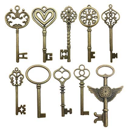 20pcs Craft Supplies Mixed Bronze Skeleton Key Charms Pendants for Crafting, Jewelry Findings Making Accessory For DIY Necklace Bracelet Earrings (Bronze key charms)