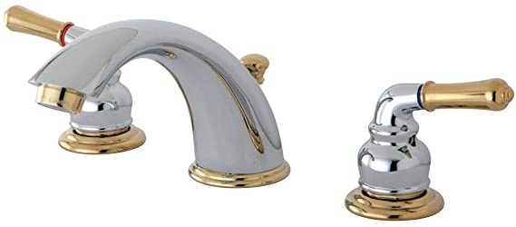 KINGSTON Brass KB964 Magellan II Widespread Lavatory Faucet 8" to 16" Centers 7" Spout Reach, Polished Chrome and Polished Brass