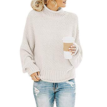 ZEFOTIM Womens Turtleneck Sweaters Oversized Chunky Batwing Long Sleeve Pullover Loose Knitted Jumper Top