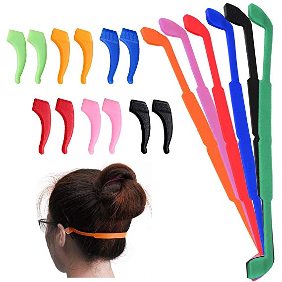 6 Pack Anti-Slip Silicone Glasses Straps with 6 Pairs Ear Grip Hooks, SENHAI Soft Eyewear Retainer Eyeglasses Holder for Kids Adult Sports - Black, Red, Orange, Pink, Blue, Green