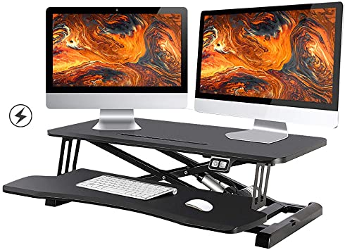 Electric Standing Desk,Height Adjustable Standing Desk Converter,Stand Up Desk Gas Spring Desk Riser Converter,Sit Stand Desk with Removable Keyboard Tray,Sit Stand Desk Converter for Dual Monitors