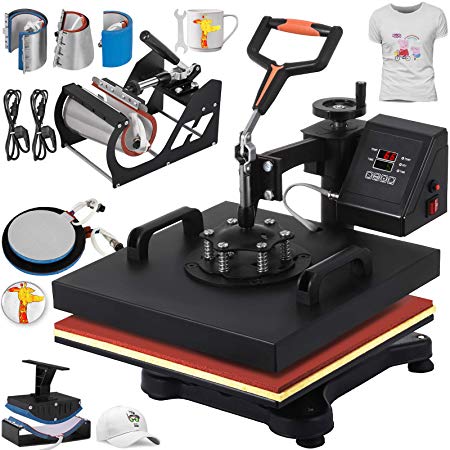 VEVOR Heat Press 12 X 15 Inch Heat Press Machine 8 in 1 Digital Multifunctional Swing Away Heat Press Machine for T Shirts Hat Mug Cap Plate(Gift T-Shirts and Stickers)