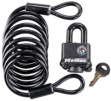 Master Lock 613DAT 6' Self Coiling Cable and Steel Padlock