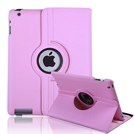 HDE iPad 2 iPad 3 iPad 4 Rotating Case 360 Degree Magnetic Cover Stand for 2nd 3rd 4th Generation iPad (Pink)