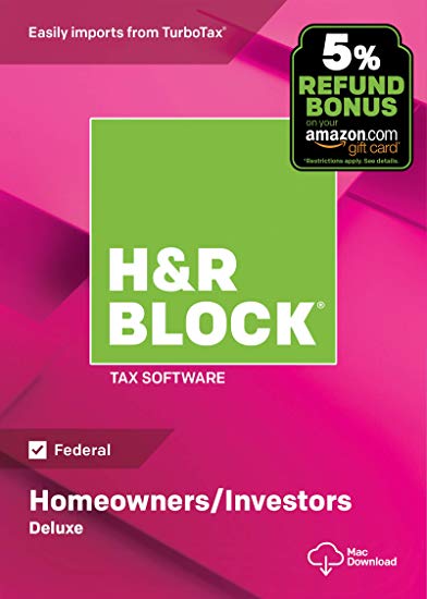 H&R Block Tax Software Deluxe 2018 [Federal Only] with 5% Refund Bonus Offer [Mac Download]