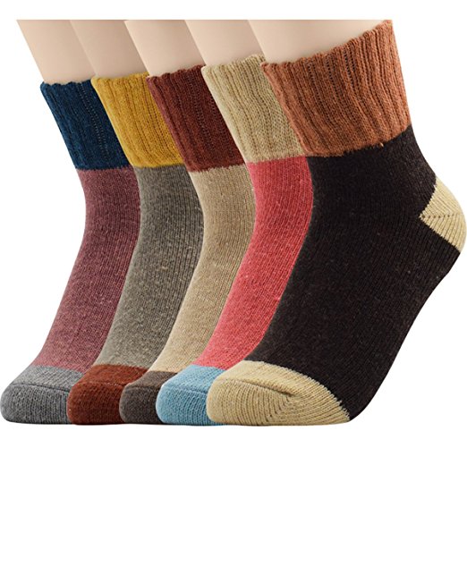 Zando Women Fashion Printed Thick Wool Knit Winter Casual Soft Warm Crew Socks Vintage Style 3-5 Pairs