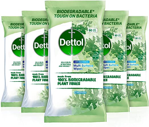 Dettol - Biodegradable Multi Surface Wipes (90 Wipes x 5 Packs)