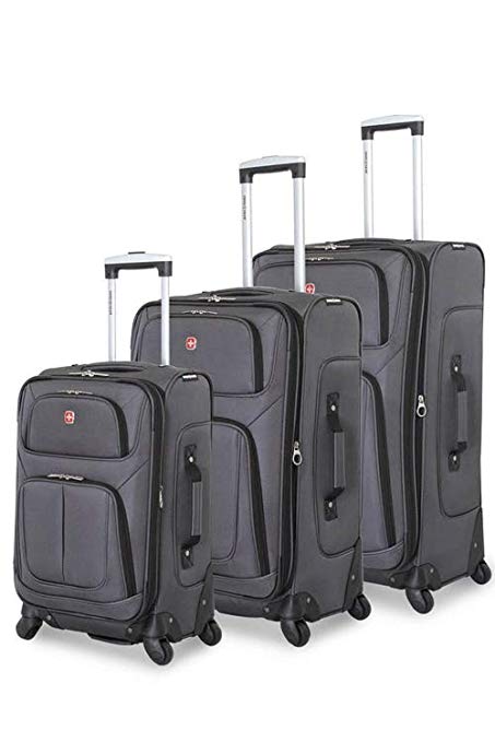 SWISSGEAR 6283 Amazon Exclusive 3pc Spinner Luggage Set with Dopp Kit Bundle Dark Grey