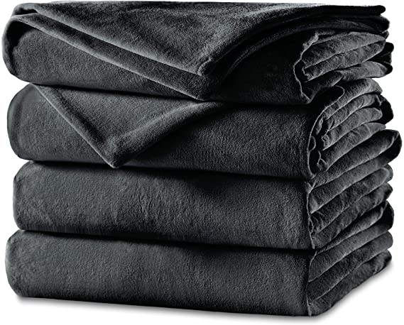 Sunbeam Heated Blanket | Full Size Cozy Feet | Soft Velvet, 2 Customizable Heat Zones (Body, Feet) with 25 Heat Settings, Preheat, and Auto-Off | Slate Grey