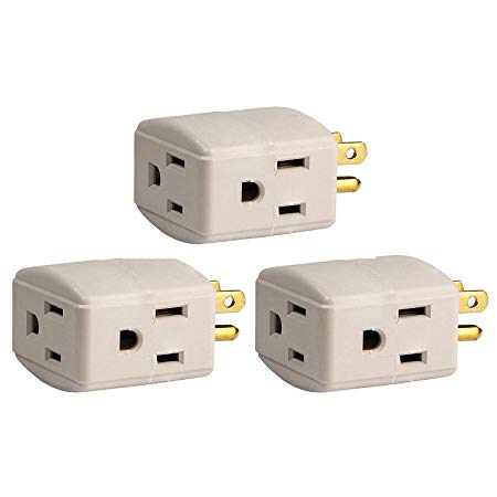 (3 Pack) 3 Outlet Grounded Plug Cube Taps UL
