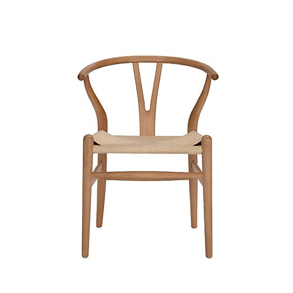 Wishbone Chair Y Chair Solid Wood Dining Chairs Rattan Armchair Natural (Beech-Natural Wood Color)