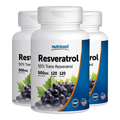 Nutricost Resveratrol 500mg; 120 Capsules - 50% Trans-Resveratrol (3 Bottles)