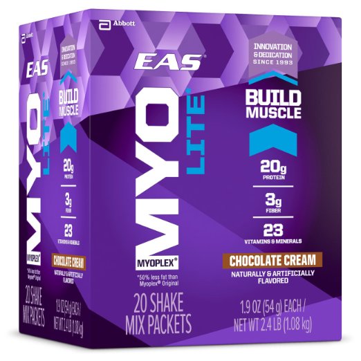 EAS Myoplex Lite Protein Shake Mix Packets, Chocolate Cream, 1.9 oz packets, 20 servings