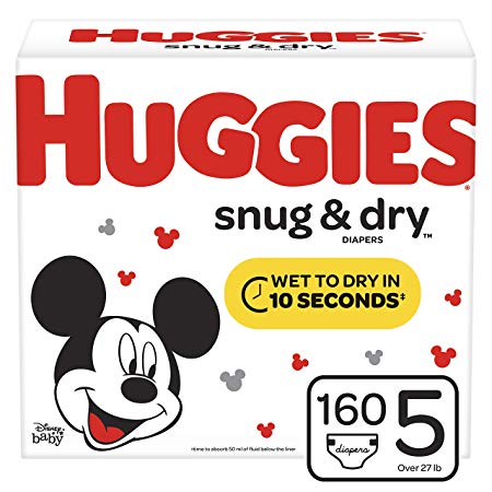 Huggies Snug & Dry Diapers, Size 5 (27  lb.), 160 Ct, One Month Supply (Packaging May Vary)