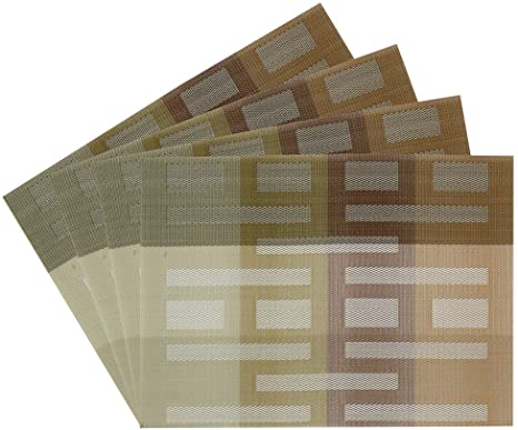 Benson Mills Illusions Geometric Shapes Woven Vinyl Placemats, Taupe, Set of 4