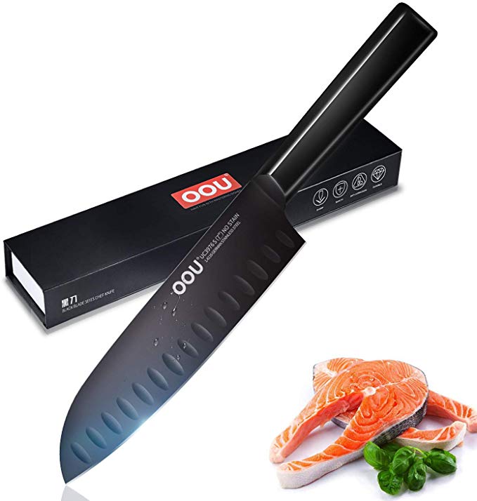 Santoku Knife - OOU Super Sharp Kitchen Knife 7 Inch Chef Knife,Best Quality Professional Asian Knife,High Carbon Stainless Steel Cooking Knife,Ergonomic Handle
