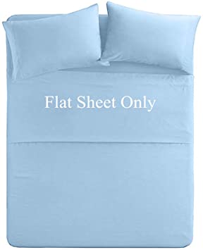 Queen Size Flat Sheet Single - 300 Thread Count 100% Egyptian Cotton Quality - Hotel Luxury Flat Sheet Sold Separately - Light Blue