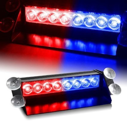 ZHOL 8 LED Visor Dashboard Emergency Strobe Lights Blue/Red