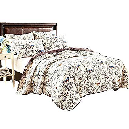 Dedding Time Country Style Bird Tree Cotton 3-Piece Patchwork Bedspread/Quilted Set,Queen