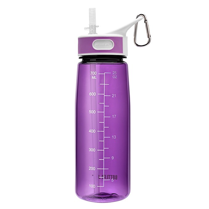 BOTTLED JOY Sports Water Bottle with Straw and Handle, 100% BPA-Free DustProof Cap Water Bottles for Outdoor Hiking Camping 27oz 800ml