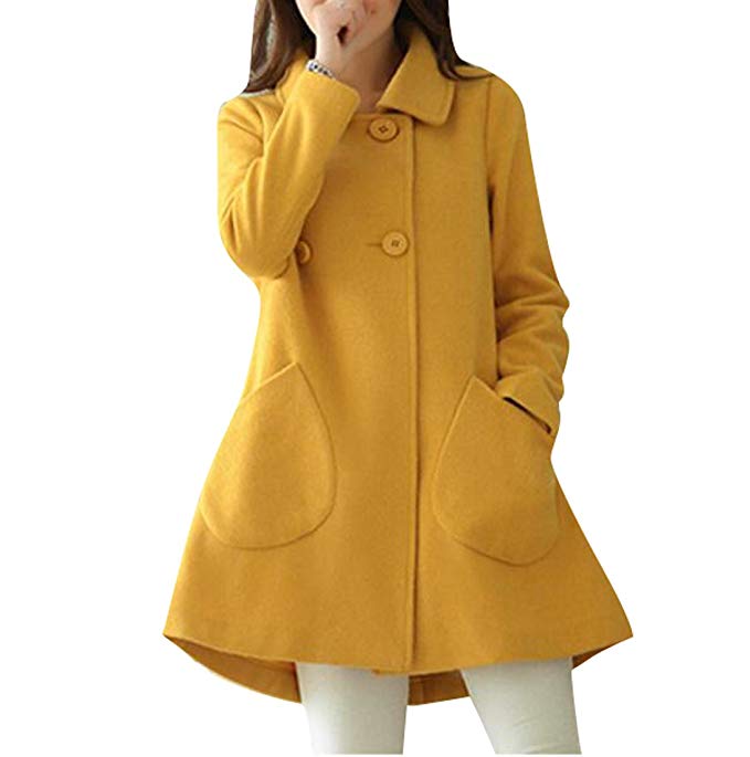 Jotebriyo Womens Winter Warm Double Breasted A-Line Swing Wool Trench Pea Coats