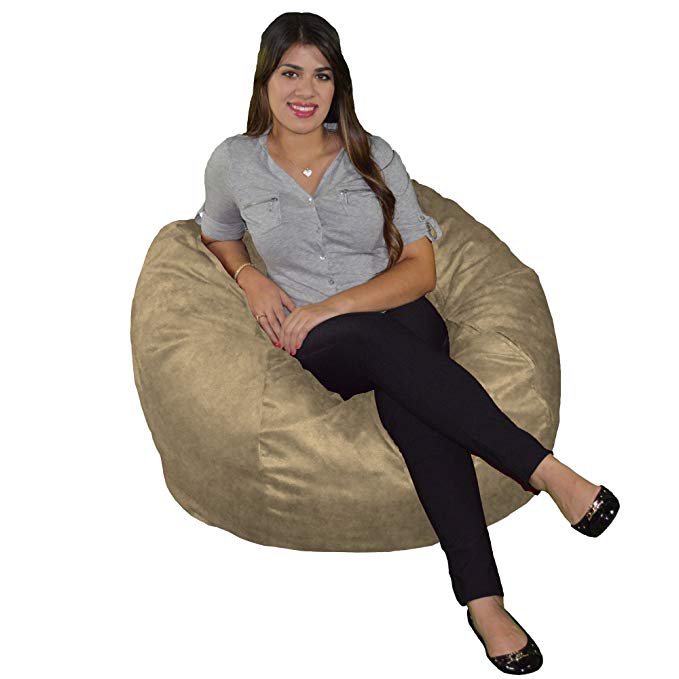 Cozy Sack Bean Bag Chair: Large 4 Foot Cozy Foam Filled Bean Bag – Large Bean Bag Chair, Protective Liner, Plush Micro Fiber Removable Cover - Buckskin