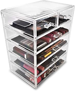 Sorbus Cosmetics Makeup and Jewelry Big Storage Case Display - Stylish Vanity, Bathroom Case (4 Large, 2 Small Drawers, Clear)