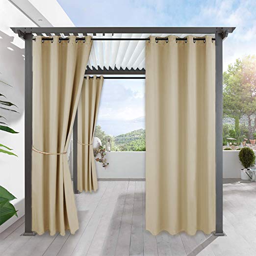 RYB HOME Outdoor Patio Curtain - Heavy - duty Mildew Resistant Water & Wind Repellent Stain Repellent Mildew Resistant Courtyard Exterior Blackout Shade for Porch, 1 Piece, W 52 x L 95 In, Cream Beige