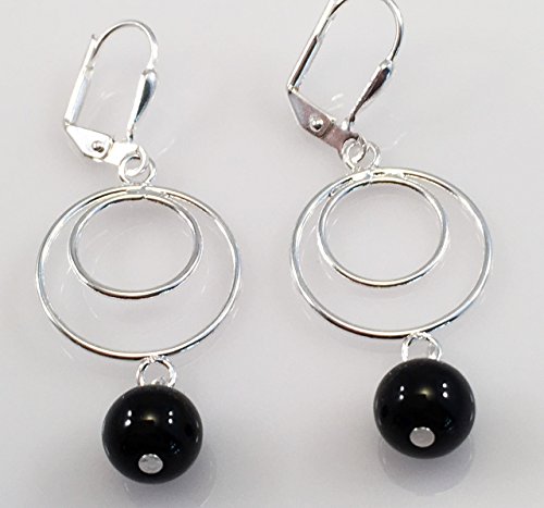 Cute Black Bead and Loops Earrings - Silver Plated - Boho - Unique - Handcrafted.