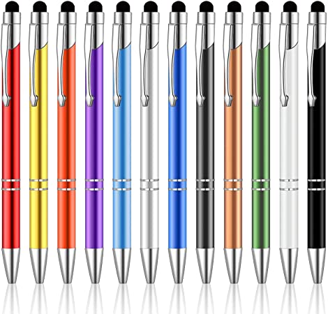 12 Pieces Ballpoint pens with Stylus Tips 2 In 1 Capactive Touch Screen with Ballpoint Writing Pen with Sensitive Stylus Tip for Touchscreen Compatible with Smart Phone, Tablet, Multiple Colors