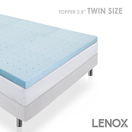 Gel Twin Size Memory Foam Mattress Topper by LENOX, 2.5 Inch Thick Adaptive Support Smart Pressure Point Relief Ventilated Ultra Breathable Design Cooling Technology 5 Year Market Warranty