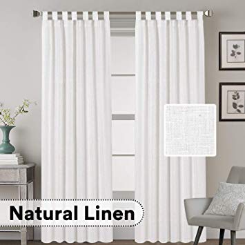 H.VERSAILTEX Elegant Natural Linen Blended Energy Efficient Light Filtering Curtains/Tab Top Curtains White Window Treatments Panels/Drapes for Livingroom (Set of 2, 52" x 96")