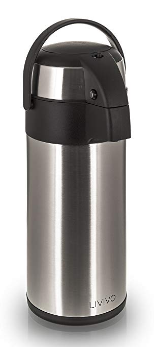 Stainless Steel Pump Action Vacuum AirPot Flask Jug - Ideal For Hot And Cold Beverages Drinks Tea Coffee Water (Large (5L))