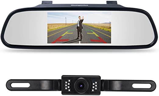 Backup Camera and Monitor Kit,Chuanganzhuo 4.3" Car Vehicle Rearview Mirror Monitor for DVD/VCR/Car Reverse Camera   CMOS Rear-view License Plate Car Rear Backup Parking Camera With 7 LED Night Vision