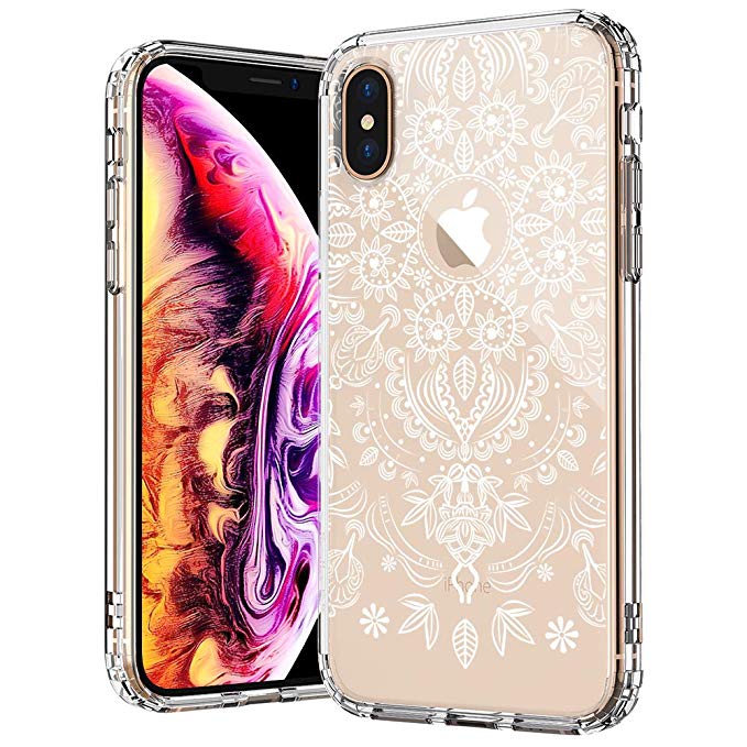 MOSNOVO Case for iPhone Xs/iPhone X, Henna Flower Mandala Lace Pattern Printed Clear Design Transparent Plastic Back Case with TPU Bumper Protective Case Cover for iPhone X/iPhone Xs