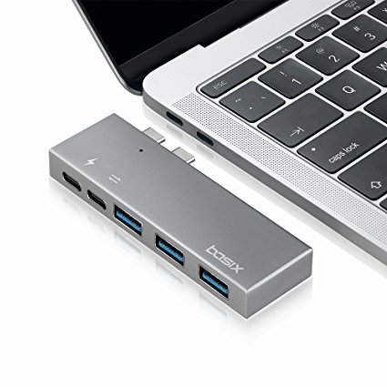 USB C to USB Adapter Aluminum Type C Hub for MacBook Pro 13" and 15" 2016/2017, with Thunderbolt 3 Port, Pass-Through Charging, USB C Data Port, 3 USB 3.0 Ports and Indicator LED, Space Gray