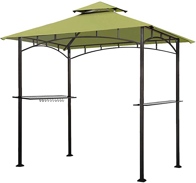 Eurmax 5x8 Grill Gazebo Shelter for Patio and Outdoor Backyard BBQ's, Double Tier Soft Top Canopy and Steel Frame with Bar Counters, Bonus LED Light X2(Macaw Green)