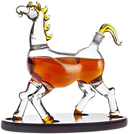 Animal Whiskey Decanter Horse On Wooden Display Tray - For Liquor Scotch Vodka or Wine - 500ml