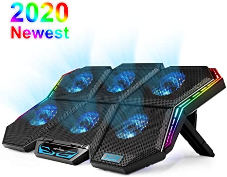 Laptop Cooling Pad, KEYNICE Gaming Notebook Cooler for Up to 17 Inch Laptop, 6 Fans with Blue Light, 7 Heights Adjustment, 2 USB Port and Colorful LED Light, 2020 Newest Laptop Cooling Fan Stand