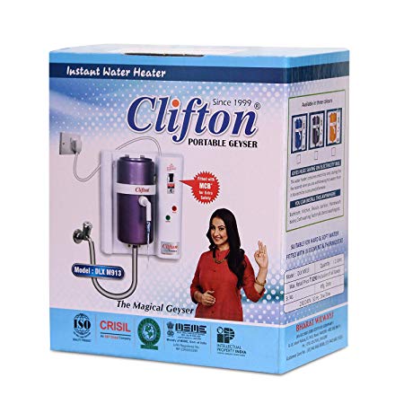 clifton DLX M913, 3000 Watt 1 Litre Storage Portable Instant Water Heater Geyser - Suitable for Residential & Professional Uses
